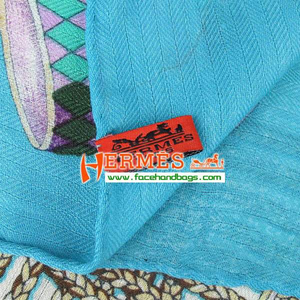 Hermes Hand-Rolled Cashmere Square Scarf Light Blue HECASS 120 x 120 - Click Image to Close